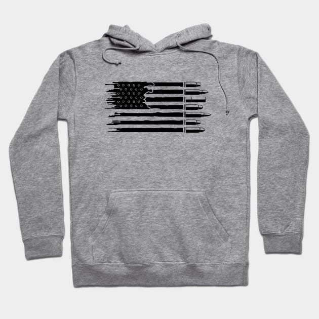 Bullet distressed USA flag, Gun Rifles American Flag, Military American Flag, gun hunting weapon flag, 4th of July Hoodie by twotwentyfives